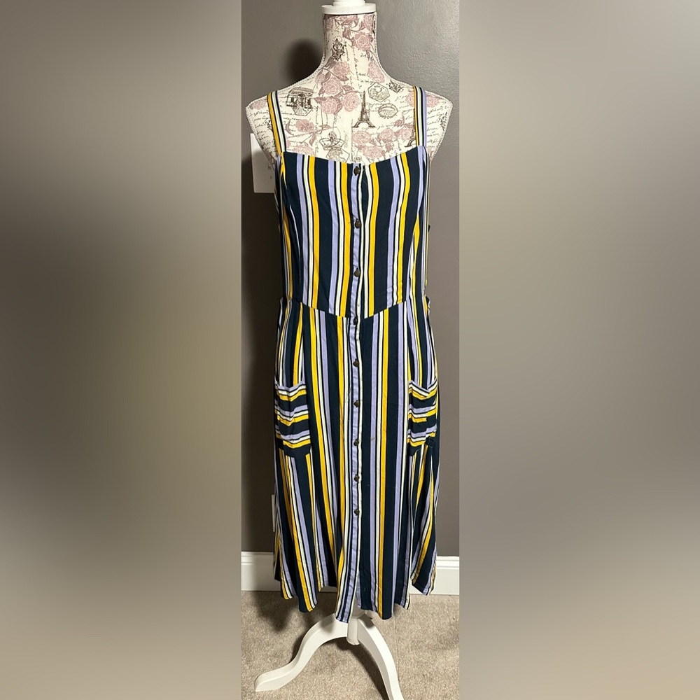 Blue striped summer midi dress